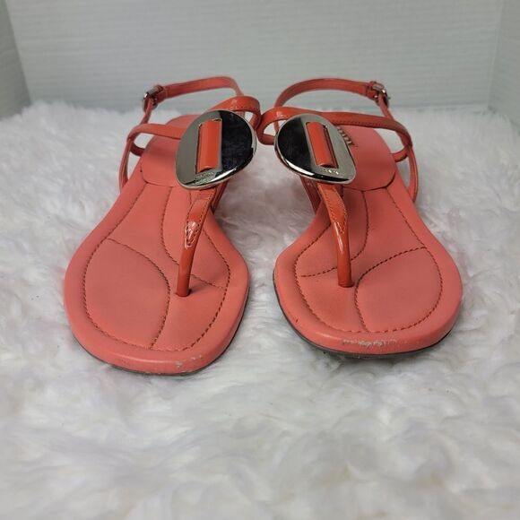 Prada Sport Womens T-Strap Sandals  Size 8.5 Patent Leather Low Wedge Slingback - Picture 2 of 11